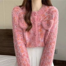 망또 가디건 핑크 라쿤 울 하늘색 긴 소매 캐주얼 빈티지 레트로 스트리트 윈드 카디건 스웨터 여성용 인