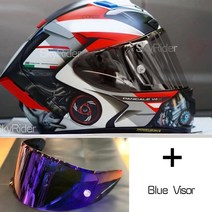 바이크 부품 풀페이스 오토바이 헬멧 X14 화이트 뒤 라이딩 모토크로스 레이싱, 12 B with blue visor_02 L