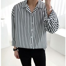 큰줄 스트라이프 오버핏 남자 봄 오픈카라 긴팔 셔츠 남방(2color)