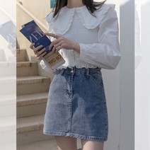 데님스커트 여성 봄가을 작은 키 클래식 하이웨이스트 날씬해 보이는 스타일리쉬 힙랩 A라인 3965272642