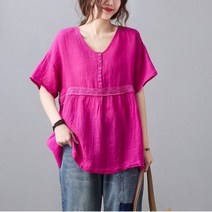 여성 린넨 블라우스 브이넥 빅사이즈 여름 프릴 ob40