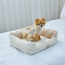 리얼펫 스트라이프 하우스 강아지 쿠션 침대 방석, 베이지