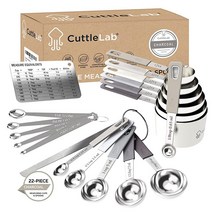 CuttleLab 22피스 스테인리스 스틸 계량 컵 및 스푼 세트 Tad Dash 핀치 미드젠 드롭 미니 계량 스푼 계량 스틱 레벨러 측정 변환 차트 냉장고 자석 (농가), Charcoal
