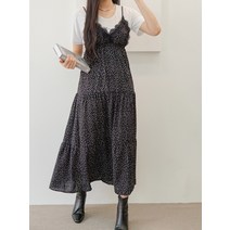 포레스트핏 / 뷔스티에 도트 쉬폰 레이스 A라인 롱 원피스 2 color