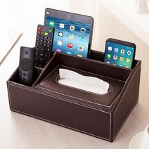 코스토프 가정용 거실 리모콘정리함 인테리어 리모컨 거치대, 가죽 티슈박스 클래식 브라운개