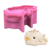 고양이 콘크리트 실리콘 냄비 곰팡이 즙이 많은 꽃집 점토 시멘트 석고 곰팡이 DIY 홈 정원 화분 Moul., 한개옵션0
