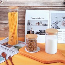 원목뚜껑 원형 내열유리병 1500ml, 단일