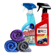 불스원 물왁스 550ml 1P + 유리세정제 600ml 1P + 세차타월 60X60cm 1P 색상랜덤