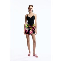 ZARA 자라 여름 끈나시 스커트 브이넥 리본 프린트 스카프 패치 원피스 3593583