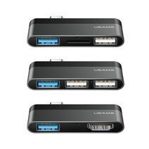 USAMS 스마트폰용 노트북용 아이패드용 타입C 미니허브 카드리더기, C타입(2USB+Micro SD)