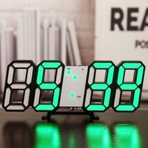 [힙합] 모던한 디자인 3D 대형 디지털 벽시계 빈티지 디자인 USB LED 벽걸이 시계 홈 데코 주방 테이블 시계, Black and green