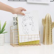 철제잡지꽂이3칸 매거진랙 책자전단지옛날도서진열, 골드
