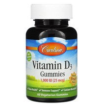 칼슨랩 Carlson Labs 비타민 D3 구미 천연 과일 맛 25 mcg 1000 IU 60 구미