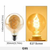 레트로 led 나선형 필라멘트 전구 e14 e27 4w 따뜻한 노란색 220v c35 a60 t45 st64 t10 t185 t225 g80 g95 g125 빈티지 에디슨 램프, 날카로운 벽돌 e27, 4w 220v, 예