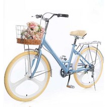 바구니자전거 클래식 복고풍 일본자전거 경량, 26인치알루미늄 프레임디스크  블루  26인치