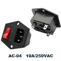 주택 전기 용품 IEC320 C14 AC 소켓 3 핀 빨간색 LED 250V 로커 스위치 10A 퓨즈 암 남성 입구 플러그 커넥터 2 마운트, AC-04