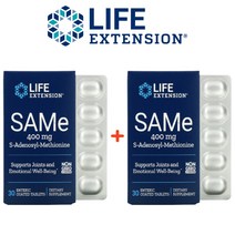 (1+1) 라이프익스텐션 SAMe 샘이 아데노실 메티오닌 만니톨 400mg 장용코팅 타블렛 30정 2팩 갱년기영양제