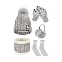 HEEKPEK 5 Pieces Knitted Beanie Hat Scarf Gloves Earmuffs Socks Set Fleece Neck Warmer Touchscreen a