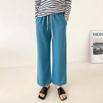 비비드글램 스테어 와이드 데님팬츠 2color 연청/진청 밴딩청바지