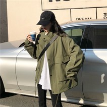 Mayfox 봄가을 여성용 루즈핏 박시 하이넥 야상자켓/점퍼