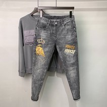 남자 청바지 페인트 바지 유로파 자수 남성 프린팅 독특 프리미엄 프린트 데님 팬츠 춘추