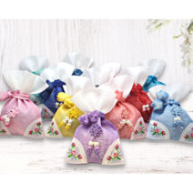 한국민예사 모시 금실 꽃자수 복주머니 소 고급 미니 파우치 한국 전통 선물 주머니, 11 와인색