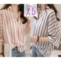 링크어패럴 리본 줄무늬 여성블라우스 여성오피스룩 여성 셔츠블라우스