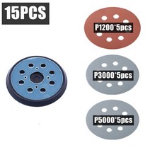 자동차 사포 3000방 5000방 사포 셋트 2000방 15pcs 5inch 125mm 라운드 8hole 샌딩 디스크 금속 자동 나무 휠 복원 연마 키트 60- 그릿 샌드 시트, 회색