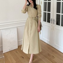 슬림핏 포켓 에이라인 벨트 셔츠 원피스