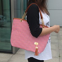 [파인뷰]스트라이프 체인 토트백/여성 쇼퍼백 토드백 숄더백, 단품