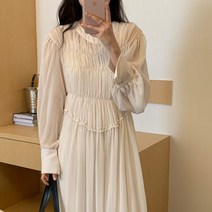 큐유 봄시즌 프렌치 부드러운 남심저격 롱 원피스