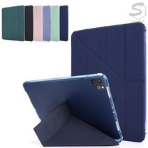 아이패드프로3세대 11인치 A1980 A2013 삼각폴딩 레더 가죽 TPU 펜슬롯 펜슬수납 태블릿 케이스, stc045 블루