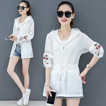 요나걸 여성 아우터 점퍼 재킷 후드점퍼 꽃자수 바람막이 자외선 차단 캐주얼 패션 컬러별 소장각 여름 여자점퍼 + 양말증정