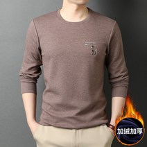 긴 소매 남성 플러스 벨벳 가을과 겨울 패딩 따뜻한 티셔츠 남성용 단색 둥근 목 바지 셔츠 옷 슬림 셔츠 남성 의류