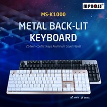 일음쇼핑^^m엠피보스 게이밍키보드 MS-K1000 LED 24멀티 고급 PC방 유선 PC 멤브레인 게임용일medi^^, ab^^선택있슴블랙