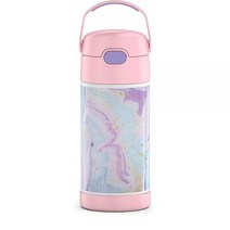 THERMOS 아동용 펀테이너 스테인리스 스틸 진공 보온 빨대 텀블러 12 oz 퍼플 하트, FUNTAINER 12 Ounce Bottle, Dreamy