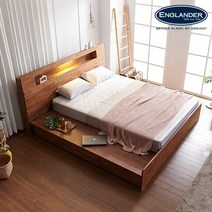 잉글랜더 피렌체 LED 원목 4단 수납 침대 LK DH 본넬스프링 서포트 매트-Q, 월넛