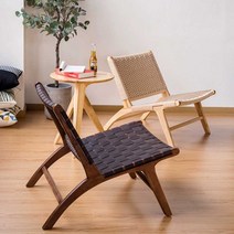 안장가죽 의자 원목 싱글소파 편안한 안락 로그 일본식, 우드 화이트 가죽오크