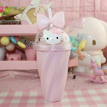 헬로키티 시나모롤 마이멜로디 플라스틱 텀블러 핑크 사무실 리본 빨대 텀블러 물통 물병, 와인 연분홍 키티