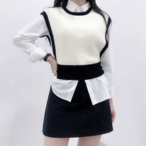 매일리룩 울 배색 크롭 니트 조끼 베스트