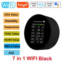 공기질 측정기 7 인 1 다기능 감지기 In PM2.5 T OC CO2 HCHO 온도 습도 AQI 대기 질 모니터, [01] Tuya WiFi Black