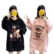 타조 캐릭터 롱 후드 티셔츠