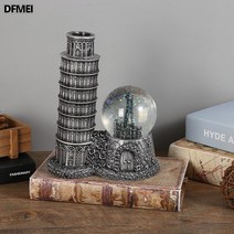 DFMEI 피사의 사탑 모형 장식품 창의 발광 홈 인테리어 소품 빈티지 수지 공예품, 실버, 10*16*20cm