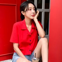 디작소 여성 데니즈 린넨 컬러 버튼 반팔 셔츠 남방