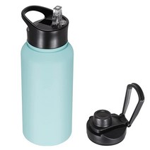 VQRRCKI 빨대 뚜껑 및 넓은 입구 뚜껑이 있는 946.4ml32온스 단열 물병 스테인리스 스틸 스포츠 이중 벽 진공청소기 누출 방지 블루 USA 미국, 32oz-4 Pack, Turquoise Blue