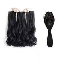 일월전빵 긴머리 웨이브 똑딱이 헤어피스 붙임머리 55cm 2피스 3개 1세트+가발빗, 블랙