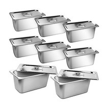 RAYFARMO 스테인리스 스팀 호텔 팬 0 3cm(1/3인치) 사이즈 15 2cm(6인치) 딥 테이블 팬 뚜껑 포함 8팩 0 8mm 두께의 걸림 방지 팬 스틸 스팀기 팬 상업 파