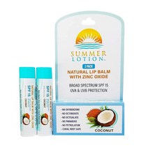 Summer Lotion 천연 립밤 산화아연 자외선 차단 함유 SPF 15 립 자외선 차단 2팩 방수 챕스틱 모두를 위한 SPF 립 보호 (코코넛), 2개