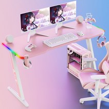 아우스 카본 컴퓨터책상 올인원 게이밍채책상 게이밍데스크 컴퓨터테이블 학생책상 사무용책상 1인용 2인용 RGB데스크 컵홀더+헤드셋거치대 제공, 분홍RGB