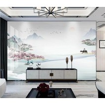 멍석 수묵 산수화 뉴차이나스타일 TV배경벽 벽지 벽화 3d XXXXX초기화 거실 부직포 촬영 벽그림, T04-도 4